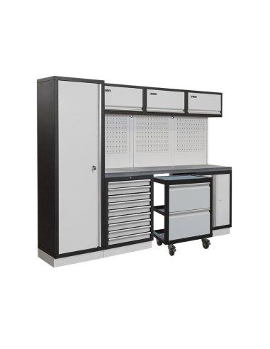 Mobilier atelier modulable avec plateau armoires et tiroirs en inox Fervi a008s