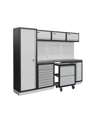 Mobilier atelier modulable avec plateau armoires et tiroirs en inox Fervi a008s