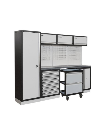 Mobilier atelier modulable avec plateau armoires et tiroirs en inox Fervi a008s