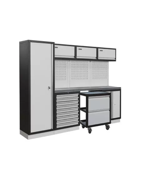 Mobilier atelier modulable avec plateau armoires et tiroirs en inox Fervi a008s