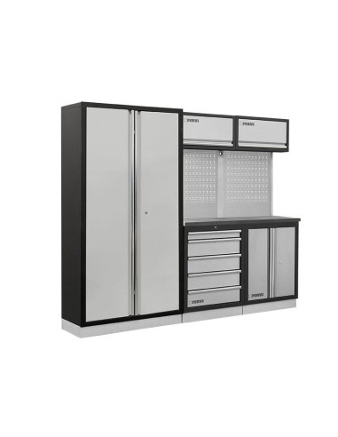 Mobilier atelier modulable avec plateau armoires et tiroirs en inox Fervi a008t