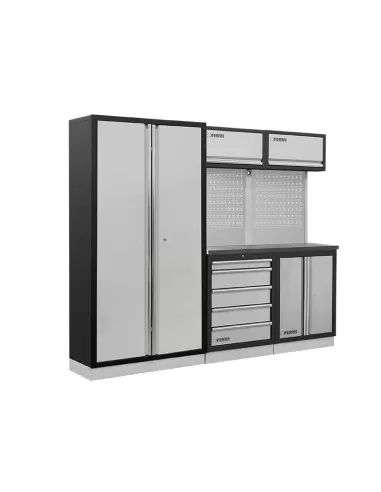 Mobilier atelier modulable avec plateau armoires et tiroirs en inox Fervi a008t