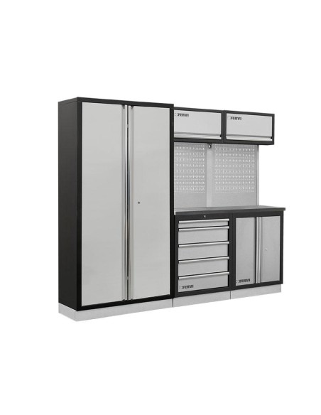 Mobilier atelier modulable avec plateau armoires et tiroirs en inox Fervi a008t