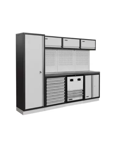 Mobilier atelier modulable avec plateau armoires et tiroirs en inox Fervi a008u