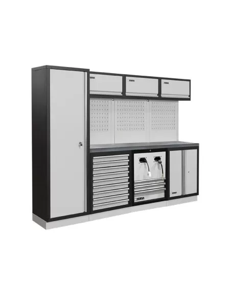 Mobilier atelier modulable avec plateau armoires et tiroirs en inox Fervi a008uf