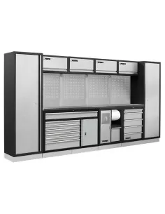 Mobilier atelier modulable avec plateau armoires et tiroirs en inox Fervi a008v
