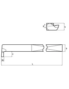 Outil DIN 263 pour tournage a droite rainures interieures 25x25 mm pour tour