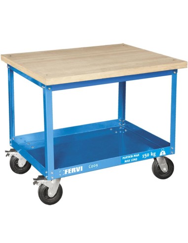 Chariot a outils avec plateau en bois Tool trolley with wooden top Fervi c009