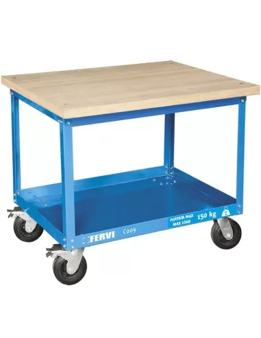 Chariot a outils avec plateau en bois Tool trolley with wooden top Fervi c009