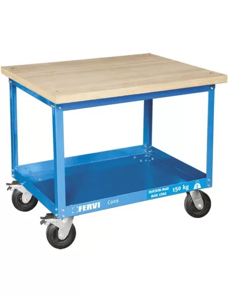 Chariot a outils avec plateau en bois Tool trolley with wooden top Fervi c009