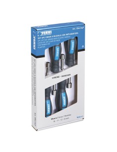 Jeu de 4 cles tournevis a douille 10 - 13 mm avec manche Fervi CB01/04P