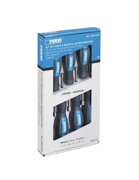 Jeu de 7 cles tournevis a douille 4 - 9 mm avec manche