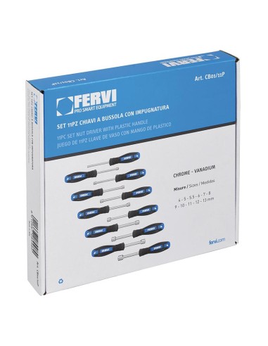 Jeu de 11 cles tournevis a douille 4 - 13 mm avec manche