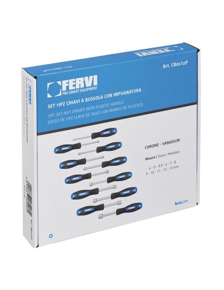 Jeu de 11 cles tournevis a douille 4 - 13 mm avec manche