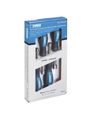 Jeu de 4 cles tournevis a douille 10 - 13 mm avec manche Fervi CB02/04P