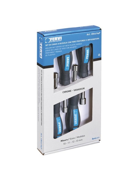 Jeu de 4 cles tournevis a douille 10 - 13 mm avec manche Fervi CB02/04P