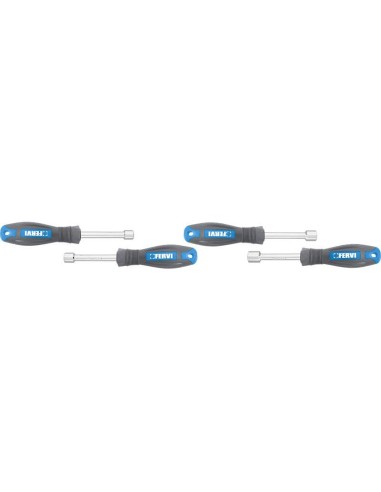 Jeu de 4 cles tournevis a douille 10 - 13 mm avec manche Fervi CB02/04P