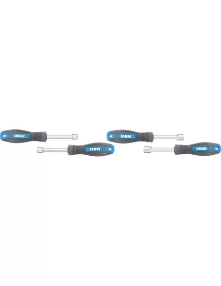 Jeu de 4 cles tournevis a douille 10 - 13 mm avec manche Fervi CB02/04P