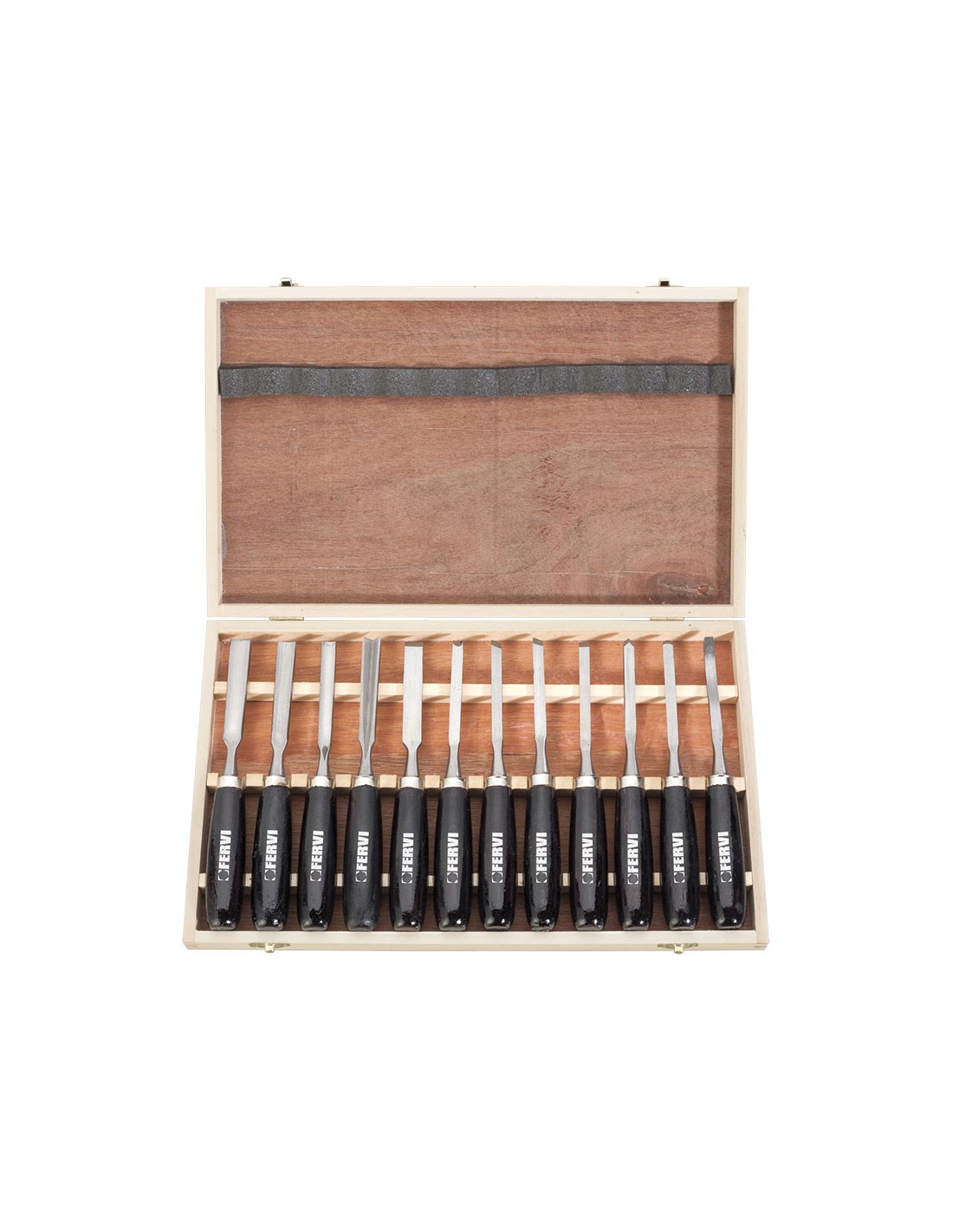 COFFRE 12 GOUGES CISEAUX OUTILS A SCULPTER BOIS FERVI 0306