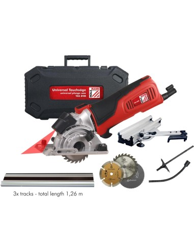 1 - Scie plongeante + rail de guidage + 3 lames + accessoires Holzmann tas89m_230v