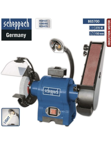 2 - Combiné meuleuse / ponceuse à bande et touret 250w 230v Scheppach bgs700