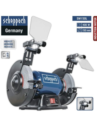 Smerigliatrice da banco 6" ø150 doppia mola Scheppach sm150l luce led 400w