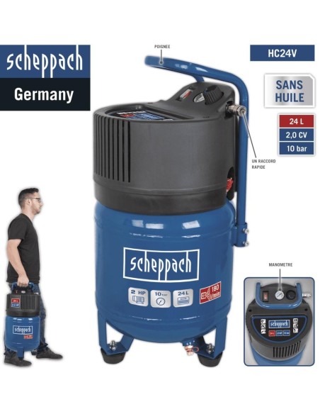 4 - Compresseur d'air életrique vertical cuve 24 litres Scheppach hc24v