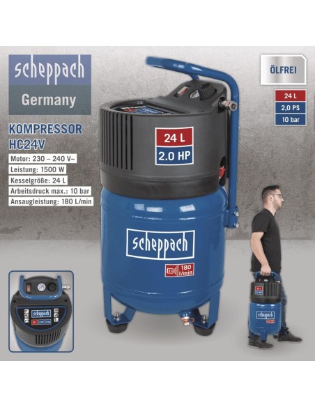 5 - Compresseur d'air életrique vertical cuve 24 litres Scheppach hc24v