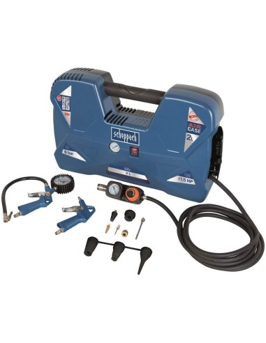 1 - Compresseur air portatif 2l avec accessoires 1.5hp Scheppach air case