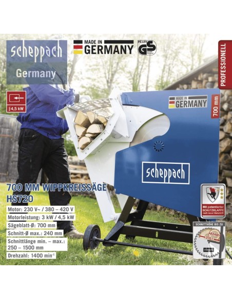 Sega circolare taglia tronchi basculante elettrica 230v 700 mm Scheppach hs720