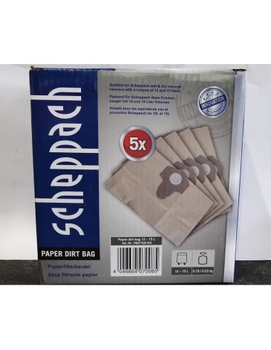 2 - Kit 5 sacs papier pour aspirateur Scheppach asp12-es et asp15-es