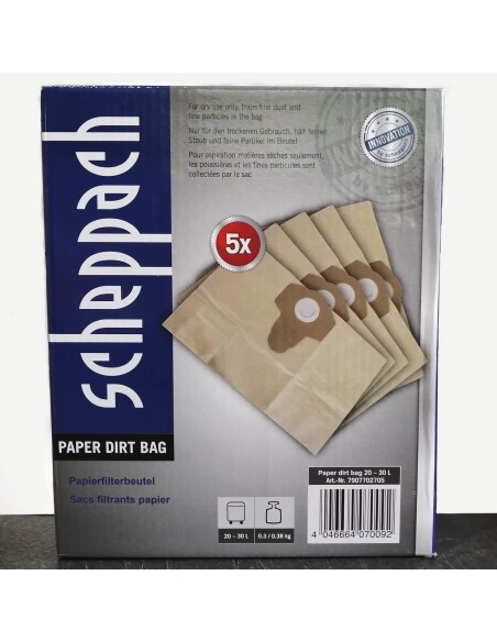2 - Kit 5 sacs papier pour aspirateur Scheppach asp20-es asp30-es asp30-oes