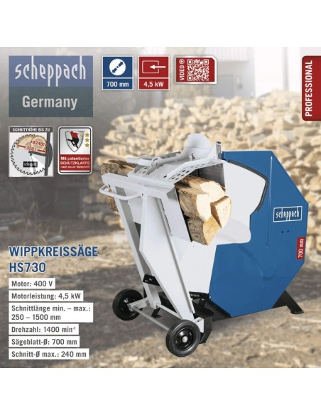 Sega circolare tagliatronchi basculante elettrica lama 70cm 400v Scheppach hs730