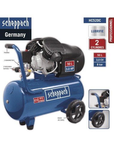 Compresseur d'air 50 lt huile-lubrifié Scheppach hc52dc