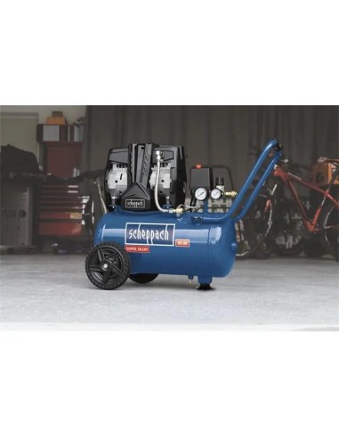 2 - Compresseur d'air sans huile silencieux 60db 24 lt 1,5 hp 8 bar Scheppach hc25si