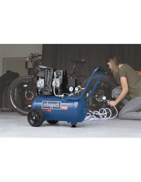3 - Compresseur d'air sans huile silencieux 60db 24 lt 1,5 hp 8 bar Scheppach hc25si