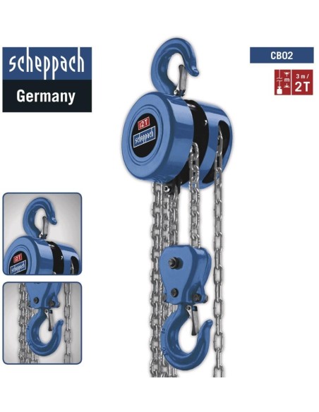 Paranco manuale a catena fino a 2000kg Scheppach cb02 alzata massima 3mt