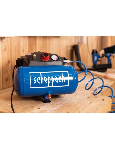 Compresseur sans huile coaxial 6l 8 bar 1,6cv avec accessoires Scheppach hc06