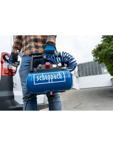 Compresseur sans huile coaxial 6l 8 bar 1,6cv avec accessoires Scheppach hc06