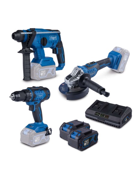 1 - Ensemble d'outils 20V 3 pieces avec 2 batteries et chargeur Scheppach BPS100
