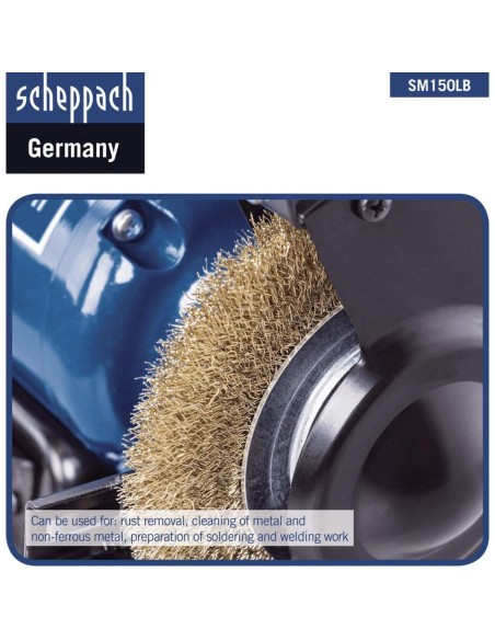 Smerigliatrice da banco mola spazzola da 6" &oslash;150 Scheppach sm150lb luce-led 400w