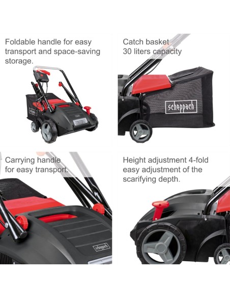 5 - Aerateur scarificateur electrique 32cm bac 30l 16-20 lames Scheppach SC32