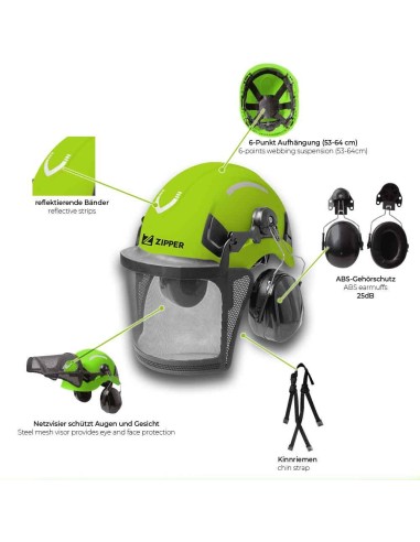 Casco forestale professionale con visiera e cuffie antirumore Zipper zi-fhprofi