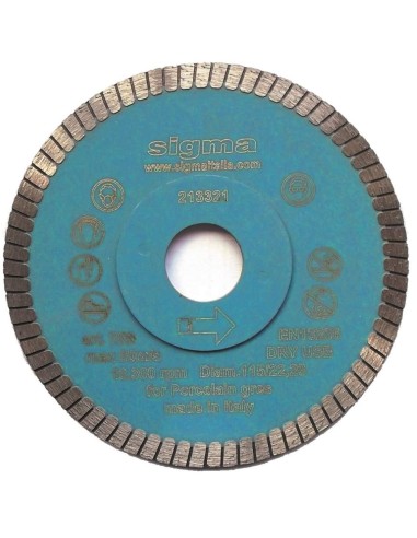 DISQUE DIAMANTÉE SIGMA 75B POUR COUPE SEC Ø 115mm TROU 22,2 mm ÉPAISSEUR 1,3 mm