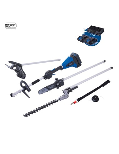 1 - D&eacute;broussailleuse 4en1 + 2x Bat 2Ah & 2x Charg Scheppach BC-MFH400-X