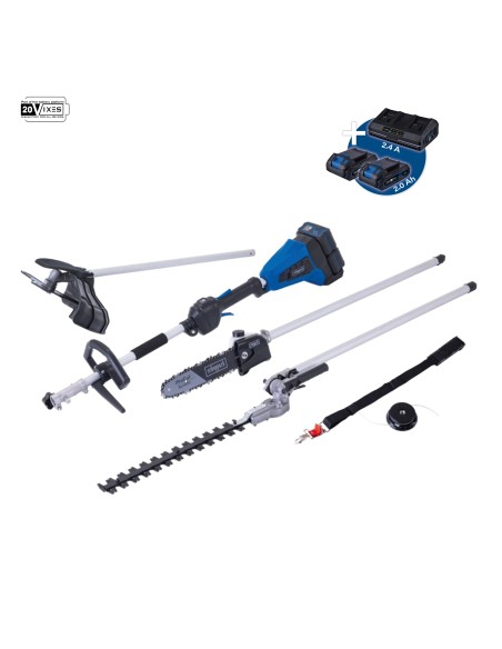 1 - D&eacute;broussailleuse 4en1 + 2x Bat 2Ah & 2x Charg Scheppach BC-MFH400-X