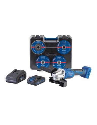 1 - Meuleuse d'Angle sans Fil 20V 125mm avec Disques et Coffret Scheppach c-atb15/1-x
