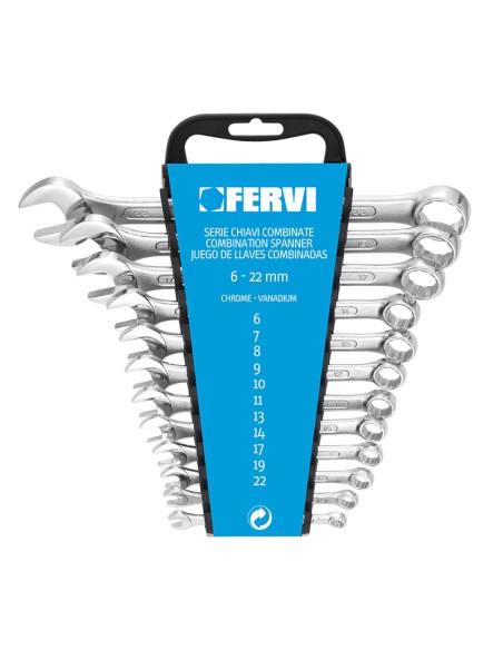 1 - Coffre de jeu 12 pièces clé plate métrique outil 6-22 mm fervi 0073