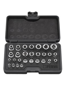 1 - Coffret de 28 clés douille intérieur torx 1/4" 3/8" 1/2" fervi 0195