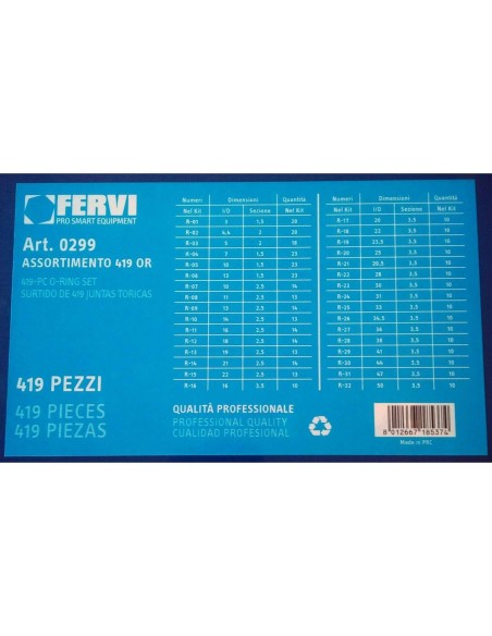 2 - Coffret de joints toriques 419 pcs caoutchouc metric plomberie fervi 0299